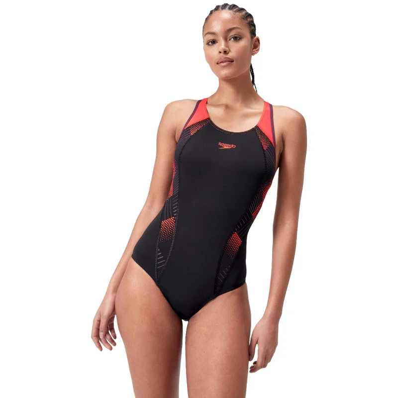 Speedo Placement Laneback Womens Swimsuit Mesh Panel Swimwear