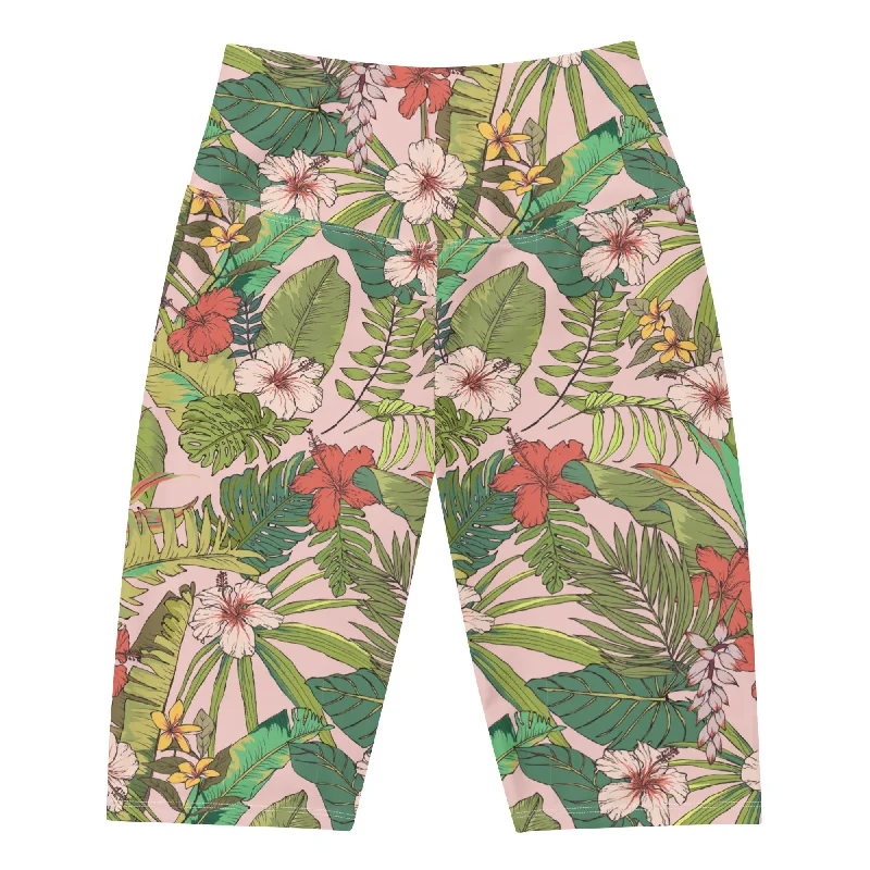 UPF 50 Women's 9" Inseam Plus Size Swim Shorts, Vintage Tropical Floral Swimsuit with Skirt