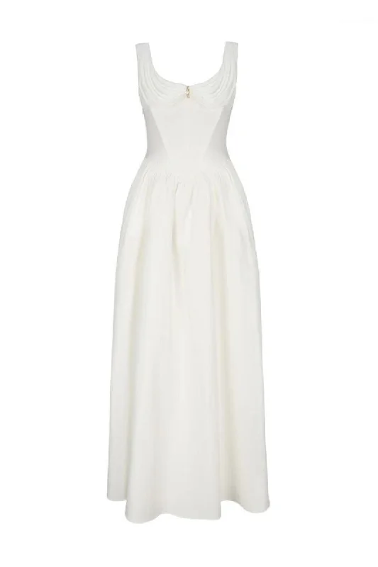 VIVIAN WHITE LINEN MIDI DRESS Comfortable Short Sleeve Midi Dress