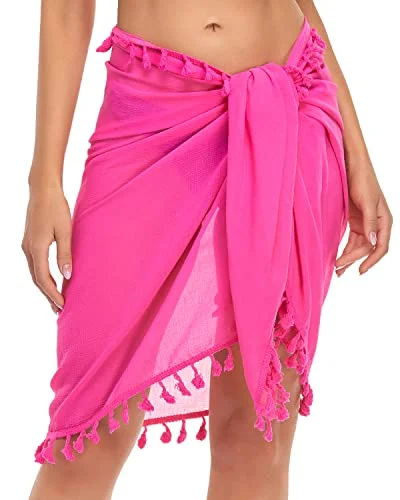 Swimsuit Wrap Skirt Cover Up Bathing Suits Wraps For Women-Neon Pink Adjustable Swim Top