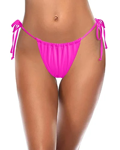 High Cut Leg Swimsuits Bottom Low Waist Bikini Bottoms-Neon Pink Stylish Swimsuit Set