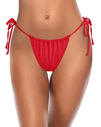 Women Low Waist Bikini Bottoms Full Coverage Swimwear-Red Tie-Back Swimwear