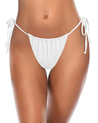 Women's Sexy String Swimsuit Bottom Low Waist Bikini Bottoms-White Color-Block Bikini