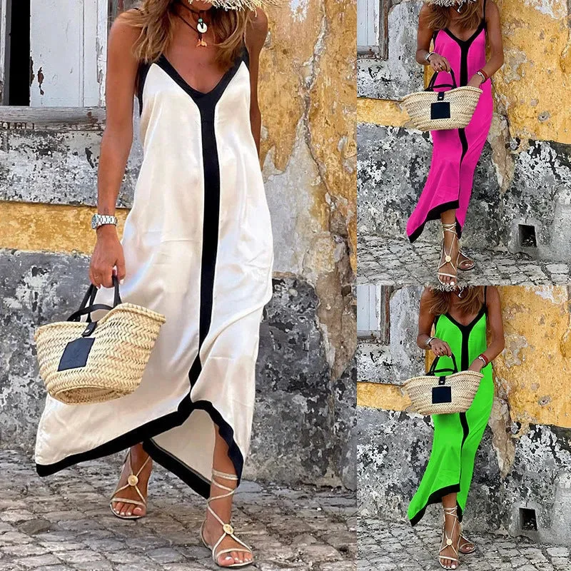 Women's Fashionable Casual Solid Color Spaghetti Straps Sleeveless V-neck Midi Dress Trendy Off-Shoulder Button Midi Dress Women's Fashionable Casual Solid Color Spaghetti Straps Sleeveless V-neck Midi Dress Trendy Off-Shoulder Button Midi Dress