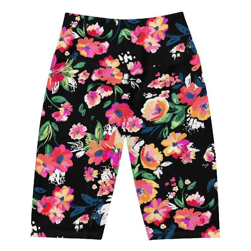 Women's Plus Size 9" Quick Dry High Waist Modest Swim Shorts, Floral Classic One-Piece