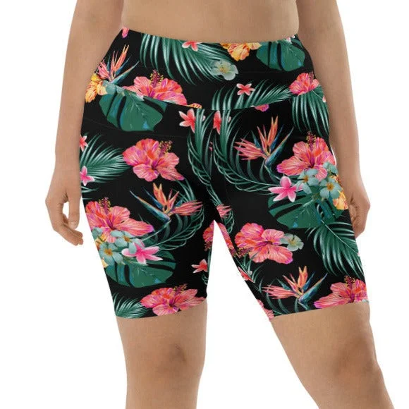 Women's UPF 50 Plus Size Long Swim Shorts XL-3XL - Hawaiian Botanical Swim Dress with Belt