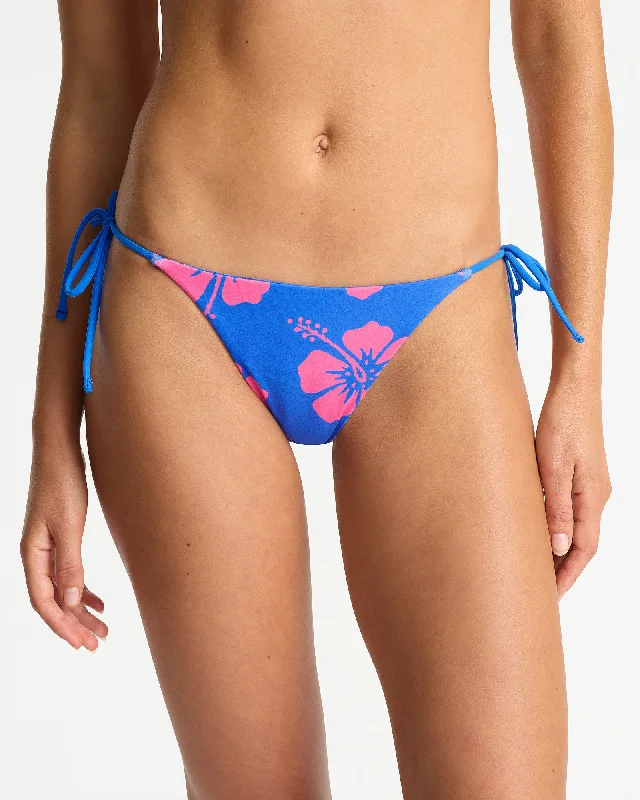 Womens - Swim Bottom - Reversible Poseidon Tie Side Swim Pant - Hibiscus Duo - Blue Pink Vintage Swimwear Look