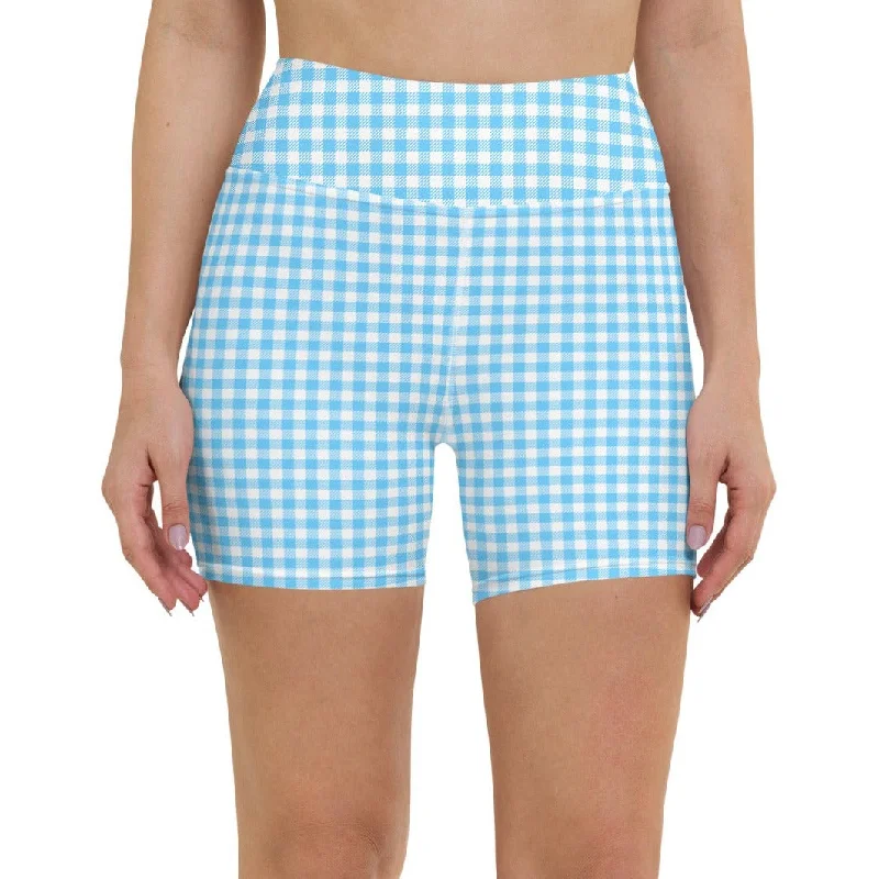 Women's UPF 50 Blue Gingham 5" Bike Style Swim Shorts Color-Block Bikini