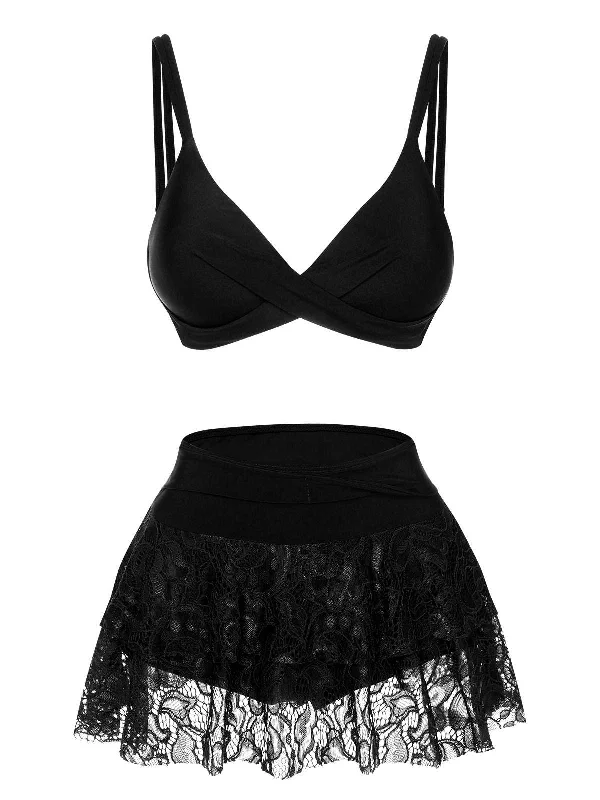 1950s Spaghetti Strap Solid Swimsuit Classic Swimsuit Design