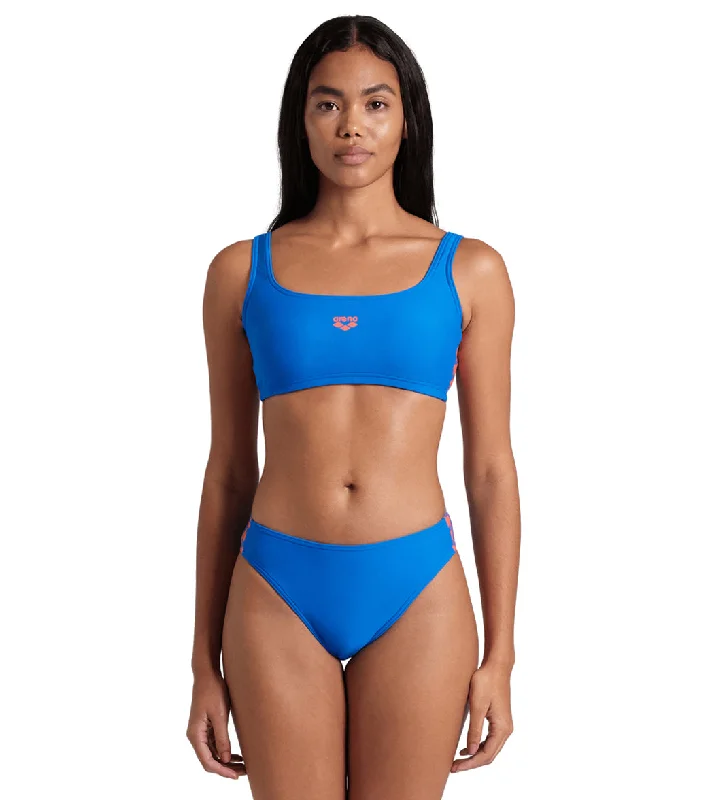 Arena Women's Icons Solid Bralette Two Piece Swimsuit Set Blue China/Calypso Coral Tropical Print Bikini Arena Women's Icons Solid Bralette Two Piece Swimsuit Set Blue China/Calypso Coral Tropical Print Bikini