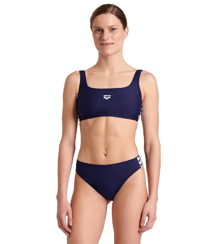 Arena Women's Icons Solid Bralette Two Piece Swimsuit Set Navy /White Fun Pattern Swimsuit Arena Women's Icons Solid Bralette Two Piece Swimsuit Set Navy /White Fun Pattern Swimsuit