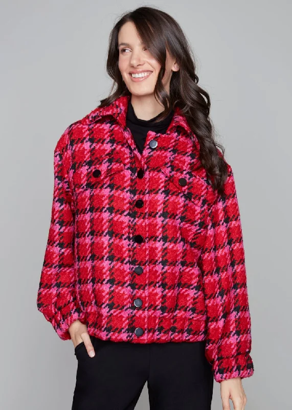 Carre Noir - Mix Plaid and Houndstooth Jacket -SALE Tailored Jacket Straight Jacket A-Line Jacket