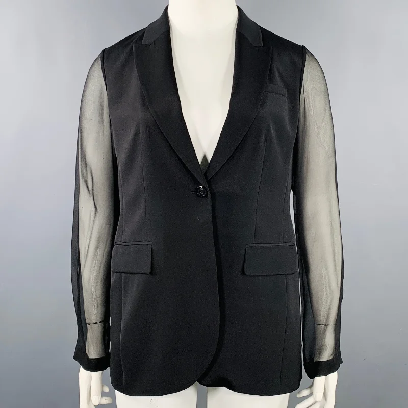 ELIE TAHARI Size 10 Black Polyester Single Button Jacket Blazer Bomber Jacket Anorak Windbreaker