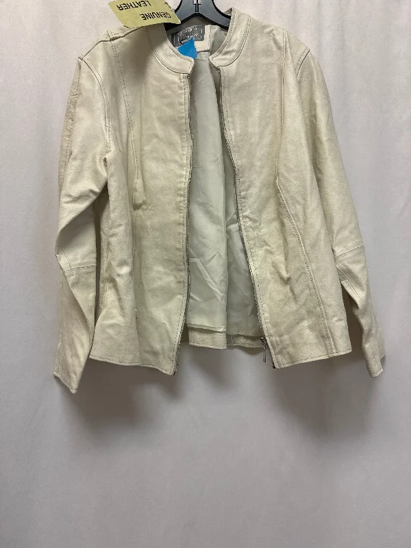 Jacket Leather By Jessica London In Cream, Size: 2x Front Pockets Side Pockets Patch Pockets