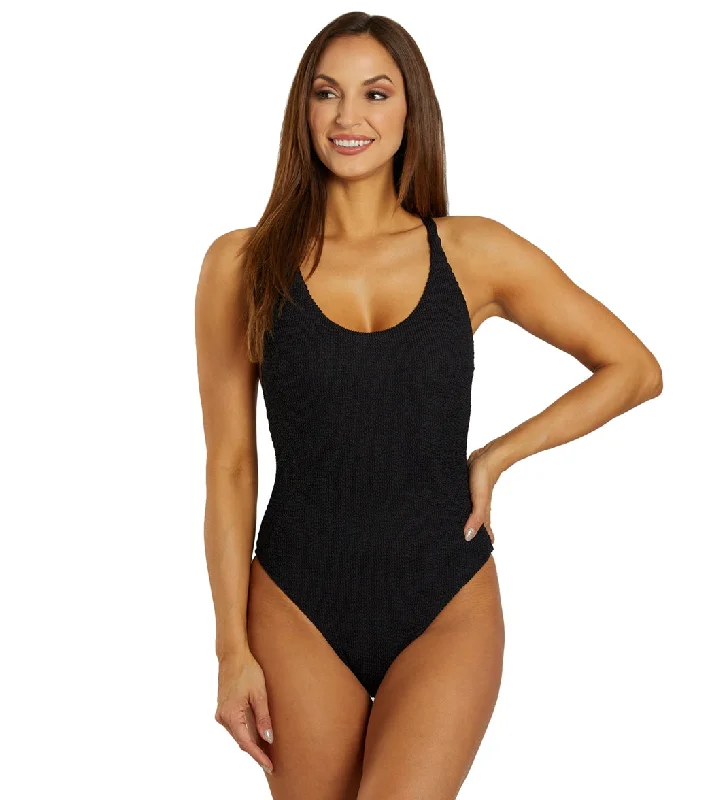 Lole Women's Soleil Ribbed One Piece Swimsuit Black Elegant Halter Bikini