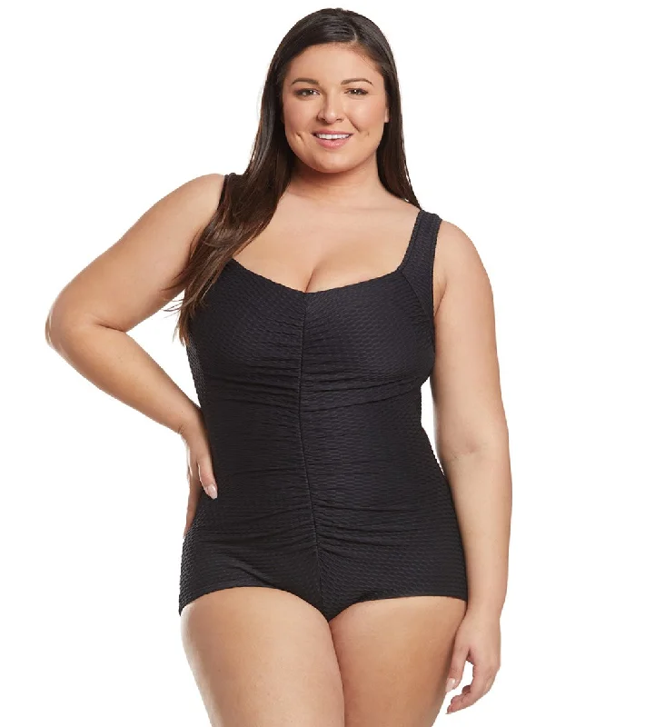 Maxine Plus Size Chlorine Resistant Shirred Girl Leg One Piece Swimsuit Black Swim Skirt Set Maxine Plus Size Chlorine Resistant Shirred Girl Leg One Piece Swimsuit Black Swim Skirt Set