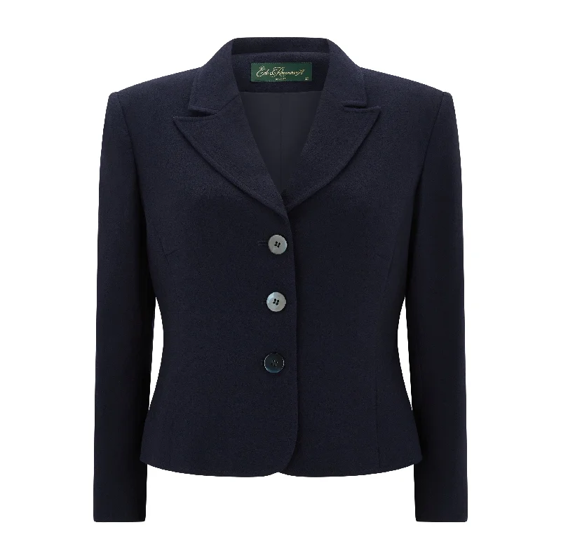 Navy Jennifer Tailored Wool Crepe Jacket Stand-Up Collar Roll-Neck Collar Turtle Neck