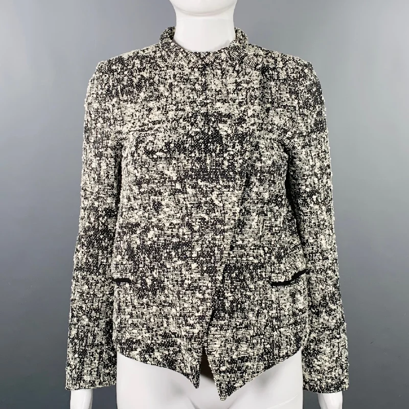 PROENZA SCHOULER Size 2 Black White Cotton Blend Boucle Snaps Jacket Blazer Mesh Jacket Canvas Jacket Denim Jacket