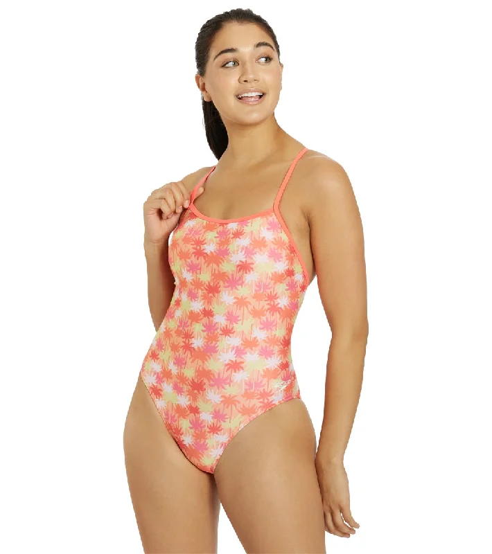 Speedo Vibe Women's Printed Double X Back One Piece Swimsuit Adjustable Strap Swimsuit