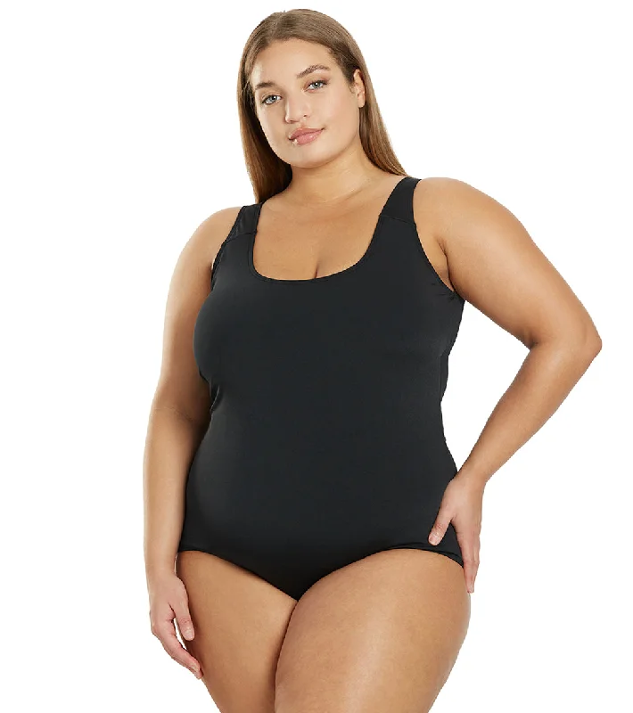 Sporti Plus Size HydroLast Chlorine Resistant Moderate Scoop Back One Piece Swimsuit Black Sporty Swim Shorts Sporti Plus Size HydroLast Chlorine Resistant Moderate Scoop Back One Piece Swimsuit Black Sporty Swim Shorts