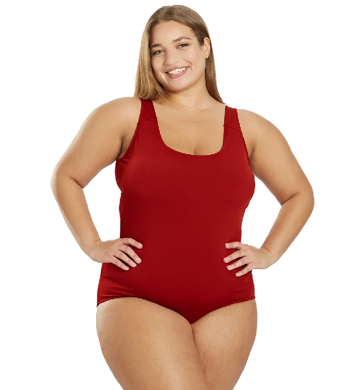 Sporti Plus Size HydroLast Chlorine Resistant Moderate Scoop Back One Piece Swimsuit Rosewood Elegant Halter Bikini Sporti Plus Size HydroLast Chlorine Resistant Moderate Scoop Back One Piece Swimsuit Rosewood Elegant Halter Bikini