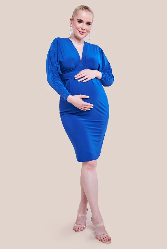 Goddiva Maternity Batwing Sleeve Midi Dress - Royal Blue Comfortable Knitwear Midi Dress Goddiva Maternity Batwing Sleeve Midi Dress - Royal Blue Comfortable Knitwear Midi Dress