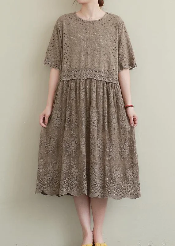 Elegant chocolate embroidery cotton Tunics patchwork hollow out Maxi Dress Classic Solid Maxi Dress Elegant chocolate embroidery cotton Tunics patchwork hollow out Maxi Dress Classic Solid Maxi Dress