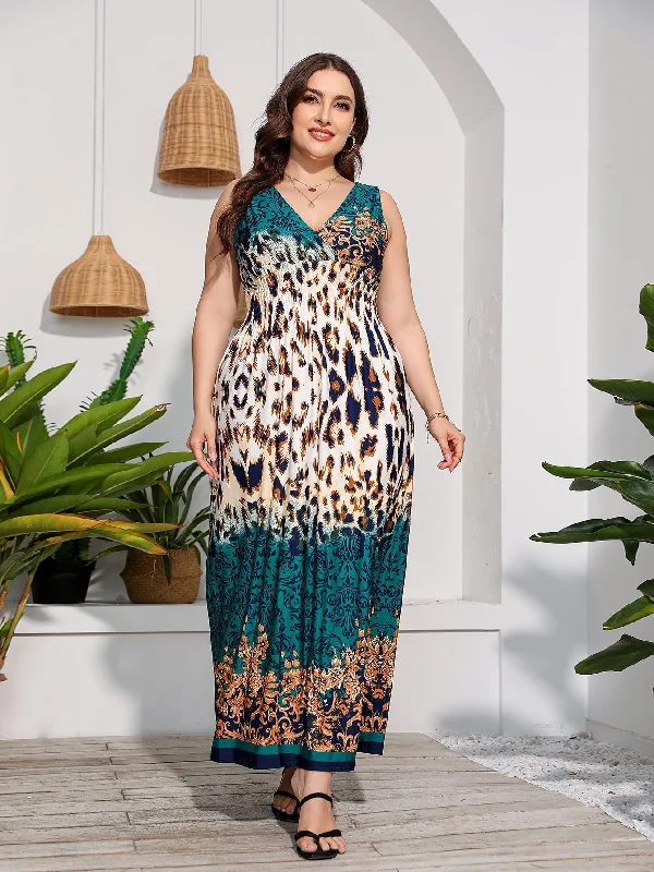 KittenAlarm - Plus Size V-neck Print Maxi Dress Beach Dress Classic Black Maxi Dress KittenAlarm - Plus Size V-neck Print Maxi Dress Beach Dress Classic Black Maxi Dress