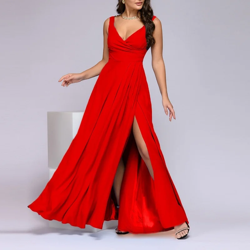 Sexy V-Neck Sleeveless Maxi Dress Classic A-Line Maxi Dress