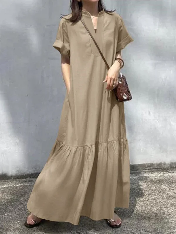 A-Line Loose Solid Color Modern Split-Joint Round-Neck Maxi Dresses Fashionable Printed Maxi Dress