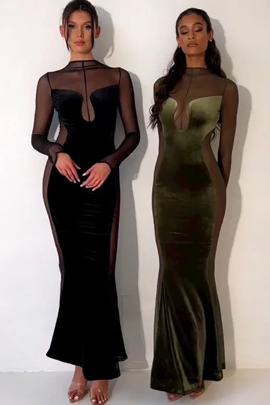 TastyHottie - Velvet Mesh Patchwork Fishtail Maxi Dress Trendy Floral Print Maxi Dress TastyHottie - Velvet Mesh Patchwork Fishtail Maxi Dress Trendy Floral Print Maxi Dress