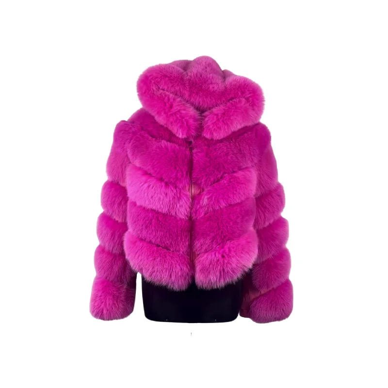 Women's Hot Pink Fox Jacket with Zipper off Sleeves and Hood Style # 38 Collared Jacket Crew Neck Jacket Turtle Neck Jacket Women's Hot Pink Fox Jacket with Zipper off Sleeves and Hood Style # 38 Collared Jacket Crew Neck Jacket Turtle Neck Jacket