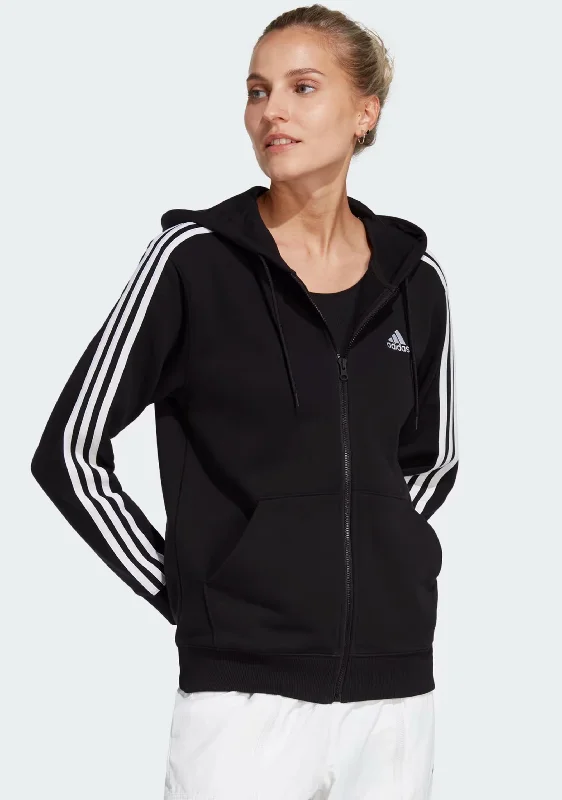 Adidas Womens Fleece 3-Stripes Full-Zip Hoodie <br> GM5567 Hoodie with Hem Contrast Bold Stylish Adidas Womens Fleece 3-Stripes Full-Zip Hoodie <br> GM5567 Hoodie with Hem Contrast Bold Stylish