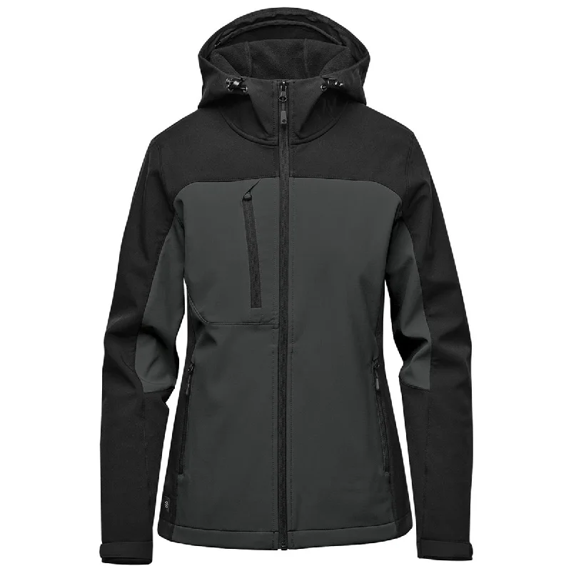 Stormtech Women's Dolphin/Black Cascades Softshell Hoody Hoodie with Hood Adjustable Protection Stormtech Women's Dolphin/Black Cascades Softshell Hoody Hoodie with Hood Adjustable Protection