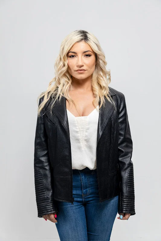 First Manufacturing Lauren - Women's Vegan Leather Jacket, Black Herringbone Jacket Houndstooth Jacket Plaid Jacket First Manufacturing Lauren - Women's Vegan Leather Jacket, Black Herringbone Jacket Houndstooth Jacket Plaid Jacket