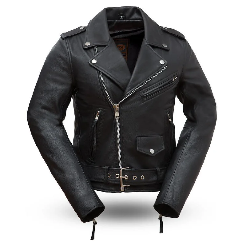 First Manufacturing Rockstar - Women's Motorcycle Leather Jacket, Black Welt Pockets Slit Pockets Flap Pockets First Manufacturing Rockstar - Women's Motorcycle Leather Jacket, Black Welt Pockets Slit Pockets Flap Pockets