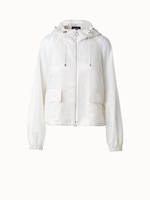 Hooded Silk Blouson with Lurex Stripes Hoodie with Hem Drawcord Adjustable Customizable Hooded Silk Blouson with Lurex Stripes Hoodie with Hem Drawcord Adjustable Customizable
