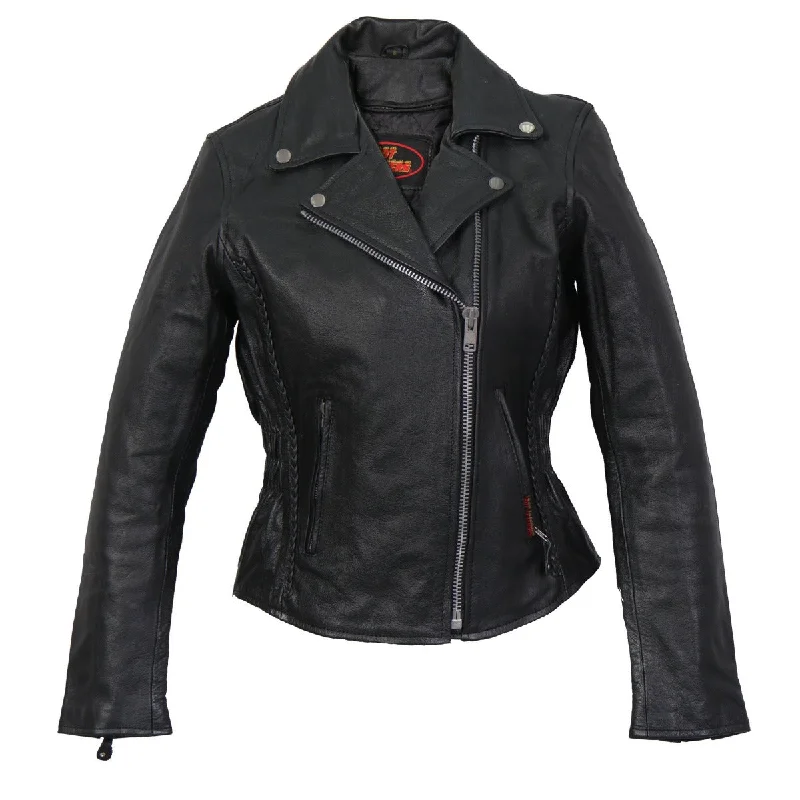 Hot Leathers Women's Braided Motorcycle Leather Jacket Zippered Front Buttoned Front Snap Front Hot Leathers Women's Braided Motorcycle Leather Jacket Zippered Front Buttoned Front Snap Front