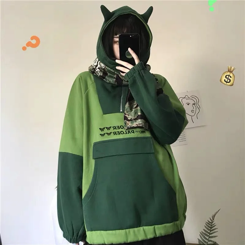 Korean fashion Sweatshirt plus velvet YV42783 Hoodie with Hem Applique Textured Unique Korean fashion Sweatshirt plus velvet YV42783 Hoodie with Hem Applique Textured Unique