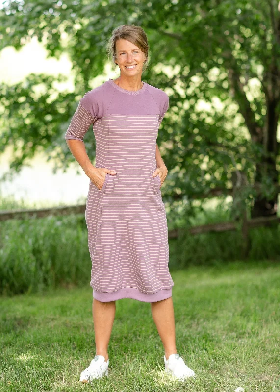 Liv Purple Striped Colorblock Sweatshirt Dress Hoodie with Reflective Safety Nightwear Liv Purple Striped Colorblock Sweatshirt Dress Hoodie with Reflective Safety Nightwear