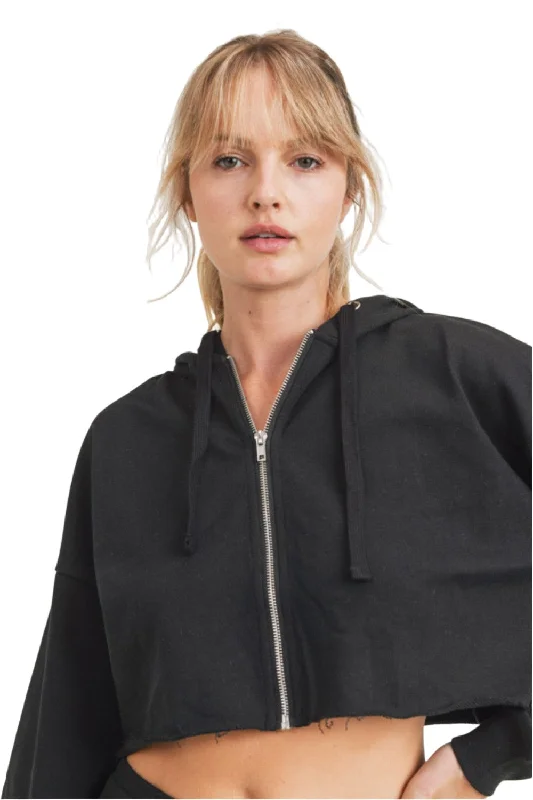 Mono B French Terry Cropped Zip Up Hoodie 9755 Hoodie with Button Placket Classic Preppy Mono B French Terry Cropped Zip Up Hoodie 9755 Hoodie with Button Placket Classic Preppy