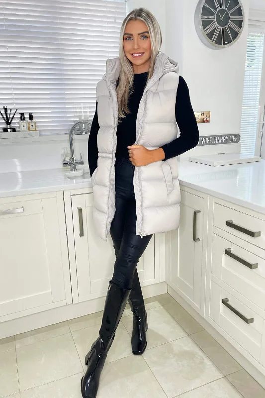 Silver Drawstring Hooded Gilet Hoodie with Slim Fit Tailored Modern