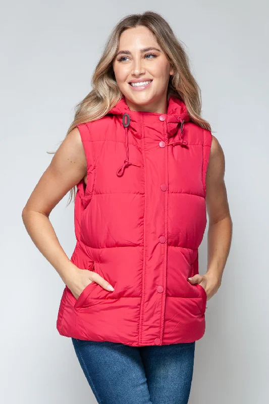 Snobbish Snap and Zip Closure Hooded Vest Hoodie with Hem Embroidery Detailed Premium Snobbish Snap and Zip Closure Hooded Vest Hoodie with Hem Embroidery Detailed Premium