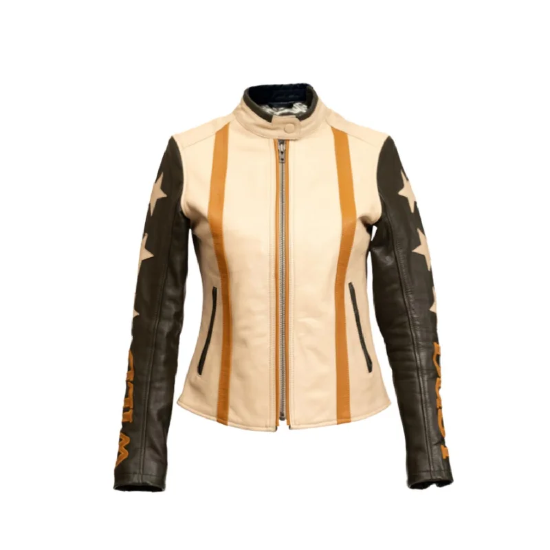 Wildust Sisters Stars & Stripes Khaki Leather Jacket Oversized Jacket Tailored Jacket Straight Jacket Wildust Sisters Stars & Stripes Khaki Leather Jacket Oversized Jacket Tailored Jacket Straight Jacket