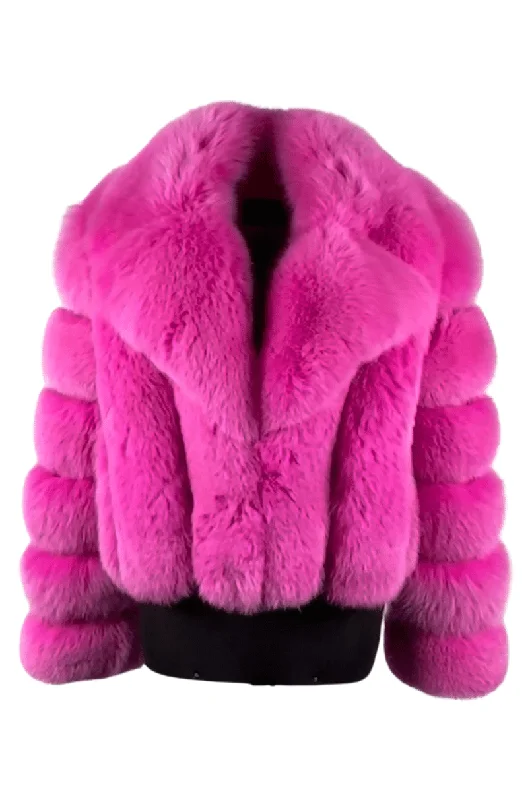 Women's Hot Pink Notch Collar Fox Jacket Style # 6006 Tiered Jacket Buttoned Jacket Zippered Jacket Women's Hot Pink Notch Collar Fox Jacket Style # 6006 Tiered Jacket Buttoned Jacket Zippered Jacket