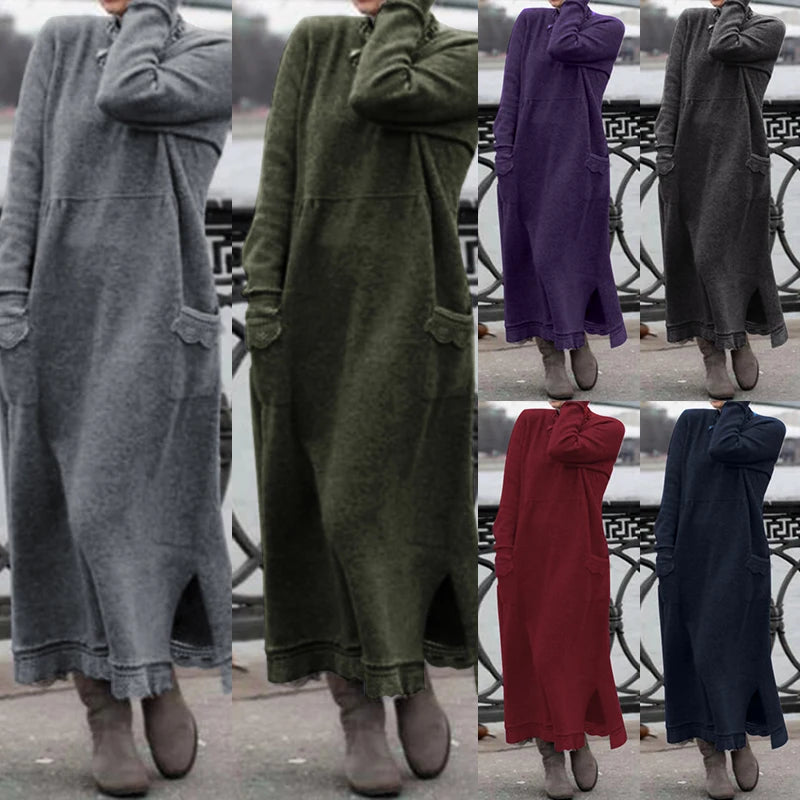 Women Turtleneck Long Sleeve Sweatshirts Dress Casual h Fluffy Patchwork Long Dress Autumn Vintage Vestido Sundress. (Modest style dress) Hoodie with Bell Sleeves Flared Feminine