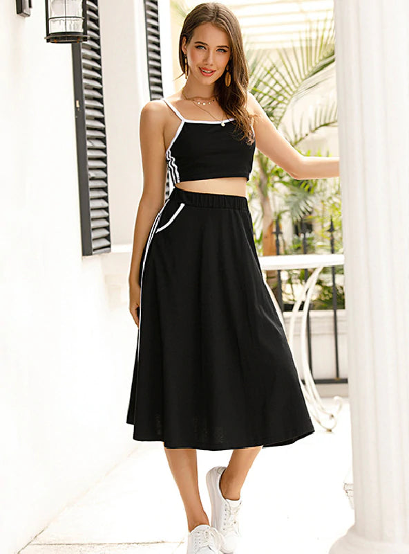 BLACK STRAP SLEEVELESS SEXY SUIT SKIRT cashmere skirt fine