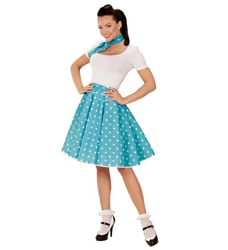 50's Rockabilly Blue Polka Dot Skirt and Neckscarf lace skirt romantic