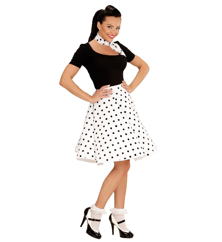 50's Rockabilly White Polka Dot Skirt and Neckscarf athletic skirt fit