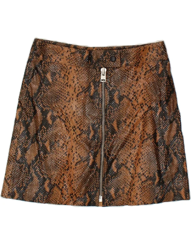 ALL SAINTS Womens Leather Skirt UK 4  XS W24 Brown Animal Print Leather linen skirt relaxed